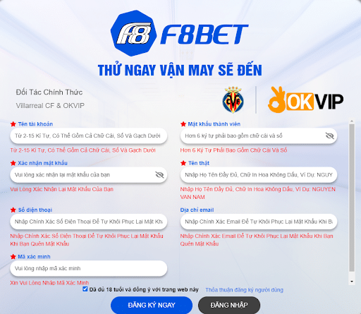 Hướng dẫn đăng ký F8bet đơn giản